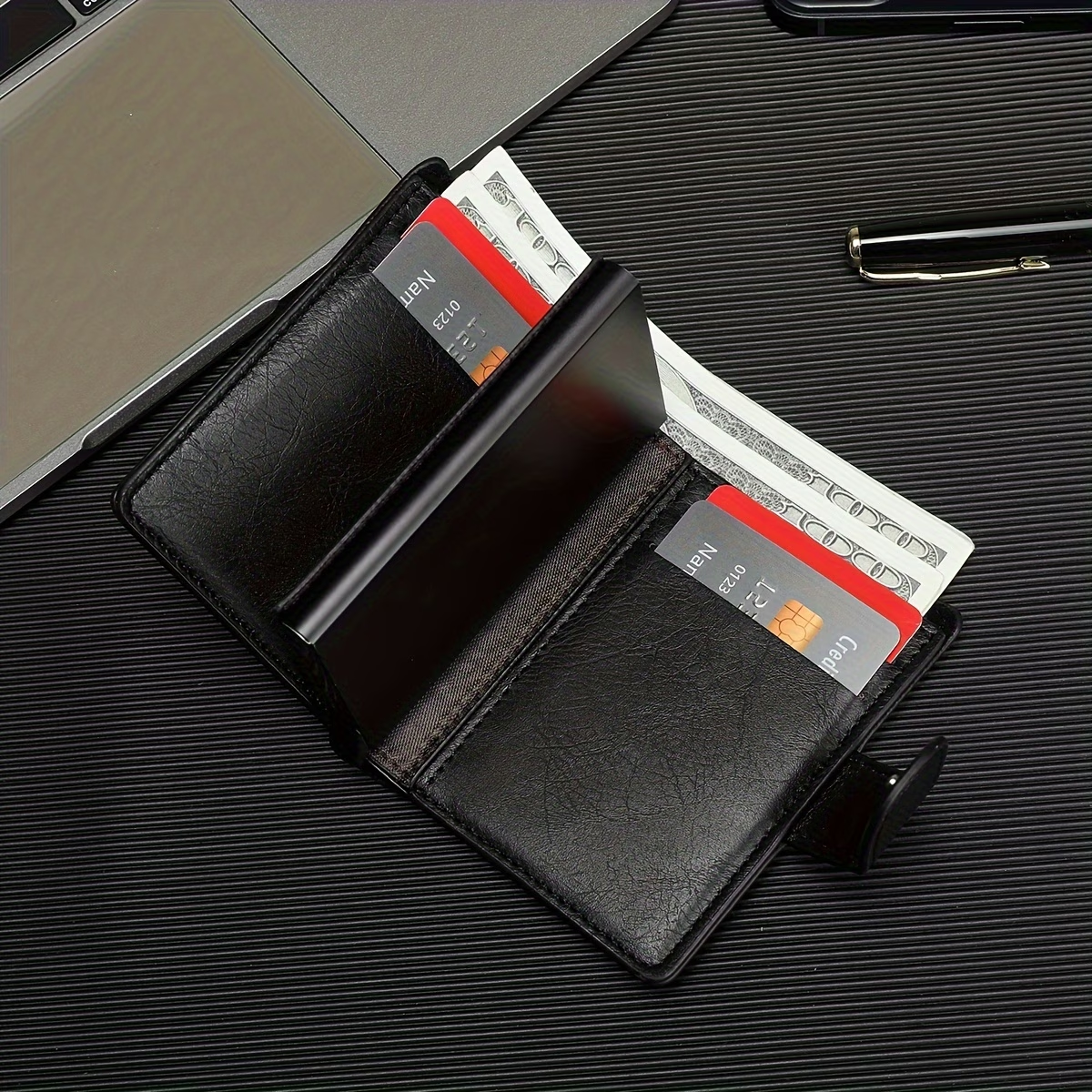 1pc Men's Business Fashion Buckle Spring Card Holder, Multi-functional Large Capacity Wallet, Ideal Gift for Men