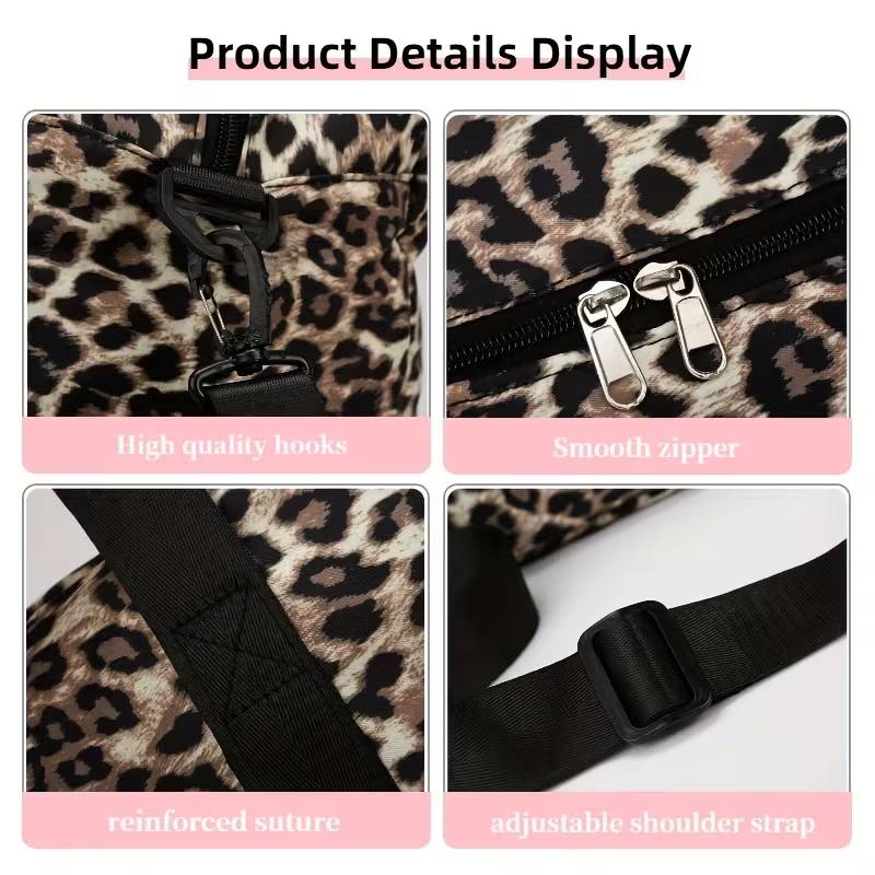 Trendy Leopard-Patterned Suitcase with Ample Space, Featuring a Separate Compartment for Shoes, an Adjustable Shoulder Strap, Ideal for Gym, Yoga, And Weekend Getaways, As Well As Leisure Activities And Outdoor Camping