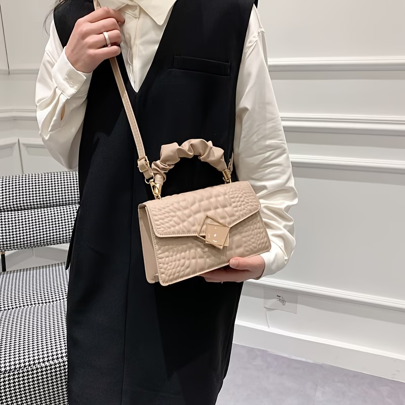 Pleated Embossed Handbag Crossbody Square Bag