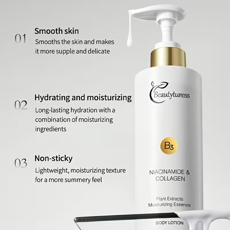Niacinamide Essence Moisturizing Body Lotion 8.45oz - with Collagen, Vitamin E for Deep Hydration and Nourishment of Dry Skins to Make it Smooth & Soft
