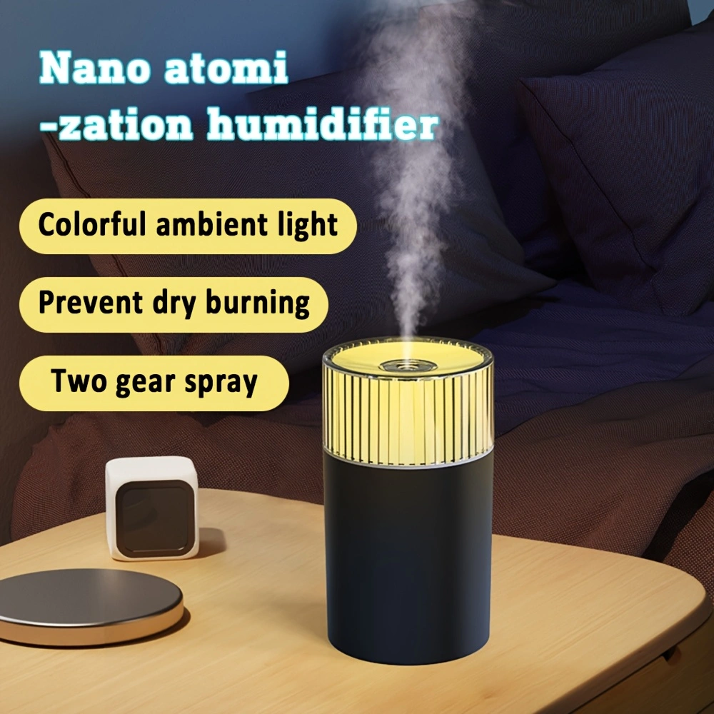 This new nano-atomizing humidifier features two modes, 10 hours of continuous misting, a 300ml large-capacity water tank, a seven-color night light, and quiet operation. Suitable for car, bedroom, and various other scenarios.