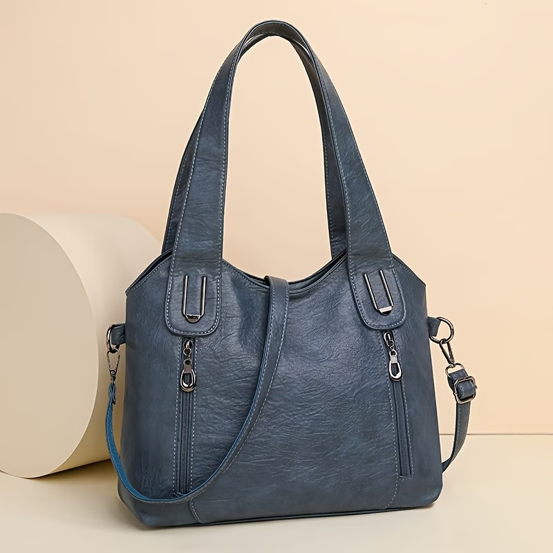 1pc Women's Large Capacity Tote Bag, Synthetic Synthetic Leather Shoulder Handbag with Removable Strap, Zipper Closure, Polyester Lined