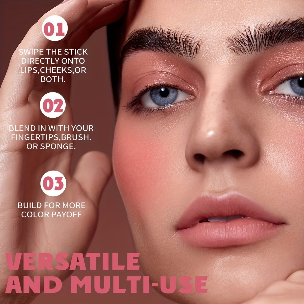 3-In-1 Cream Blush Stick, Long-Lasting Waterproof, Moisturizing, High Color Rendering, Easy to Carry, Spread/Smudge, Beginner-Friendly, Gentle/ Non-Irritating, Blush, Eyeshadow, Lipstick Multifunctional Facial Makeup, Christmas Valentine's Day Gift