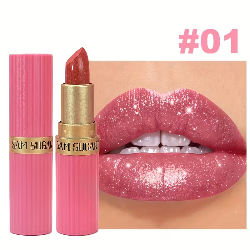 1pc SAM Waterproof Pearlescent Lip Gloss - Long-Lasting Shimmer Lipstick, Non-Sticky Hydrating Formula with Pearlescent, Moisturizing Lip Gloss for All Skin Types (,,, Tints) - Easy Application