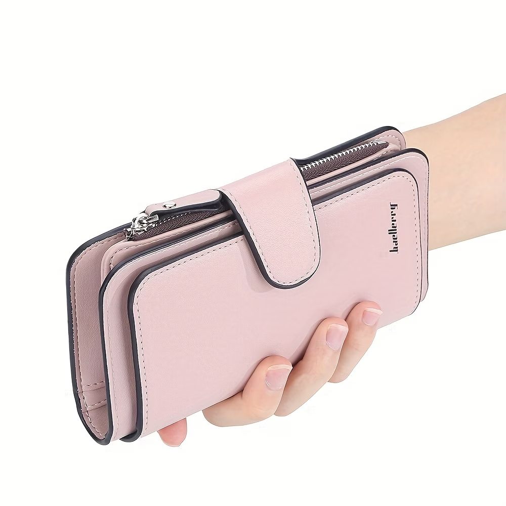 Letter Detail Long Wallet, Women's Fashion Faux Leather Wallet With Card Slots & Id Window