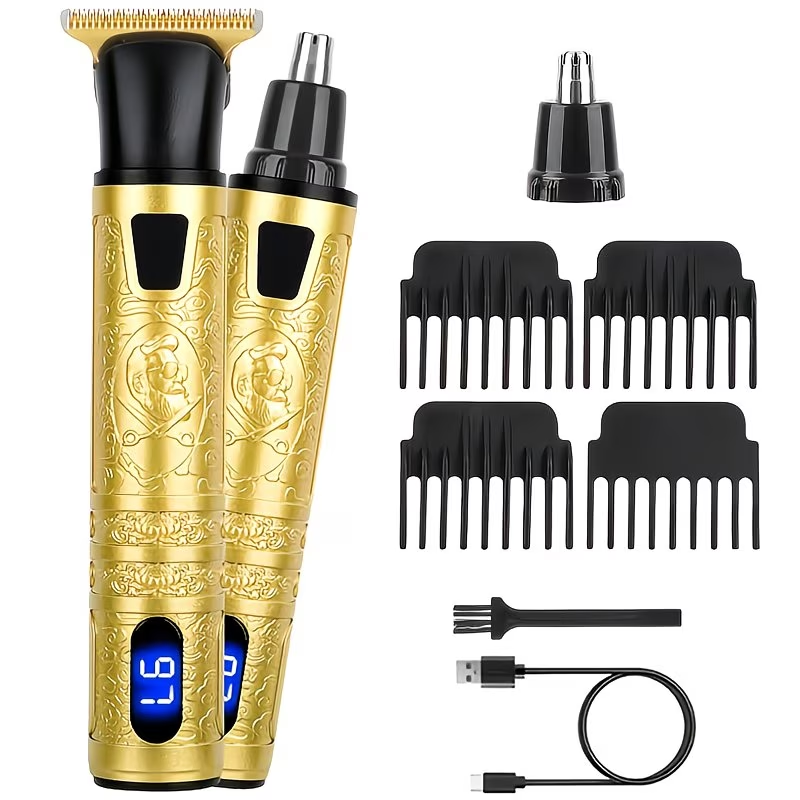 Men's Cordless Electric Hair Clippers & Beard Trimmer with LCD Screen, USB-Rechargeable Cordless Grooming Kit, T-Blade Trimmer with Guide Comb Suitable for Hair, Shaving, and Scalp Trimming