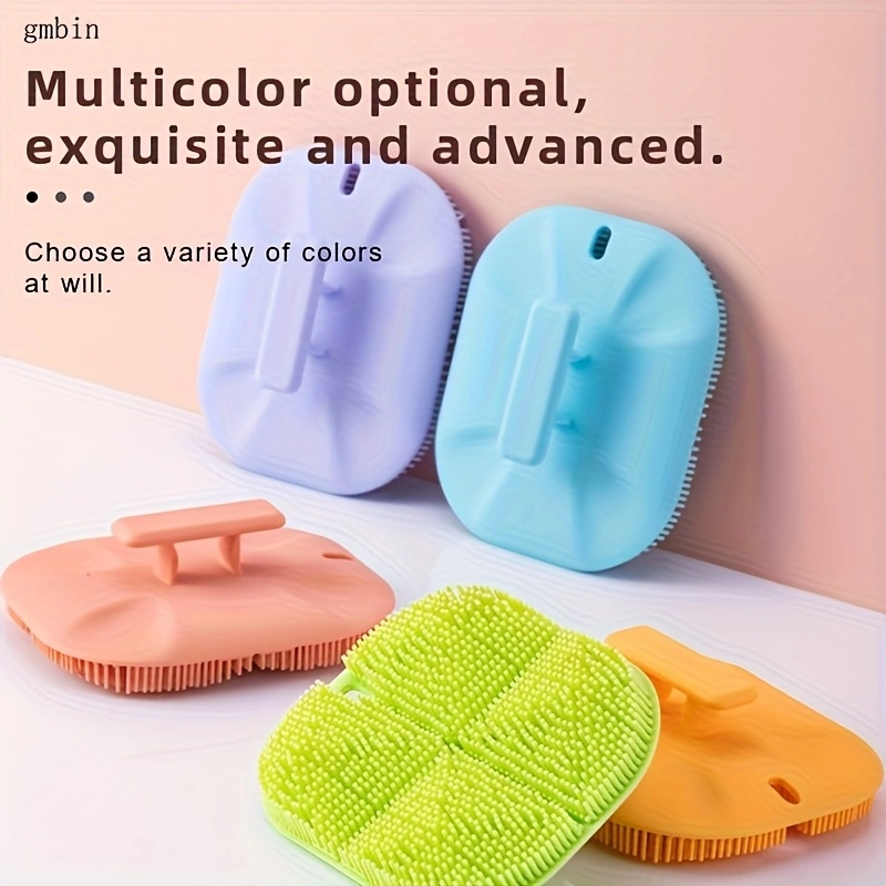 Skin massage brush. Features a handle for easy grip, and soft silicone bristles that are gentle on the skin. Practical for daily home care, easy to clean and maintain. A massage and cleaning brush.