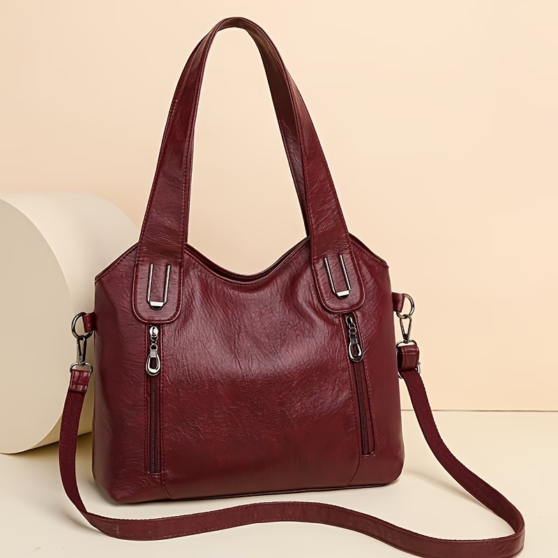 1pc Women's Large Capacity Tote Bag, Synthetic Synthetic Leather Shoulder Handbag with Removable Strap, Zipper Closure, Polyester Lined