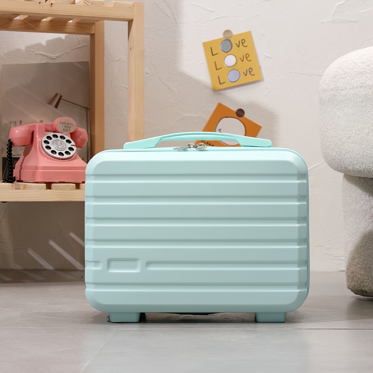 Chic 14-Inch Mini Suitcase Cosmetic Bag - Lightweight, with Zip Closure & Fixed Shoulder Strap - Perfect for Travel, Students, and Gifts