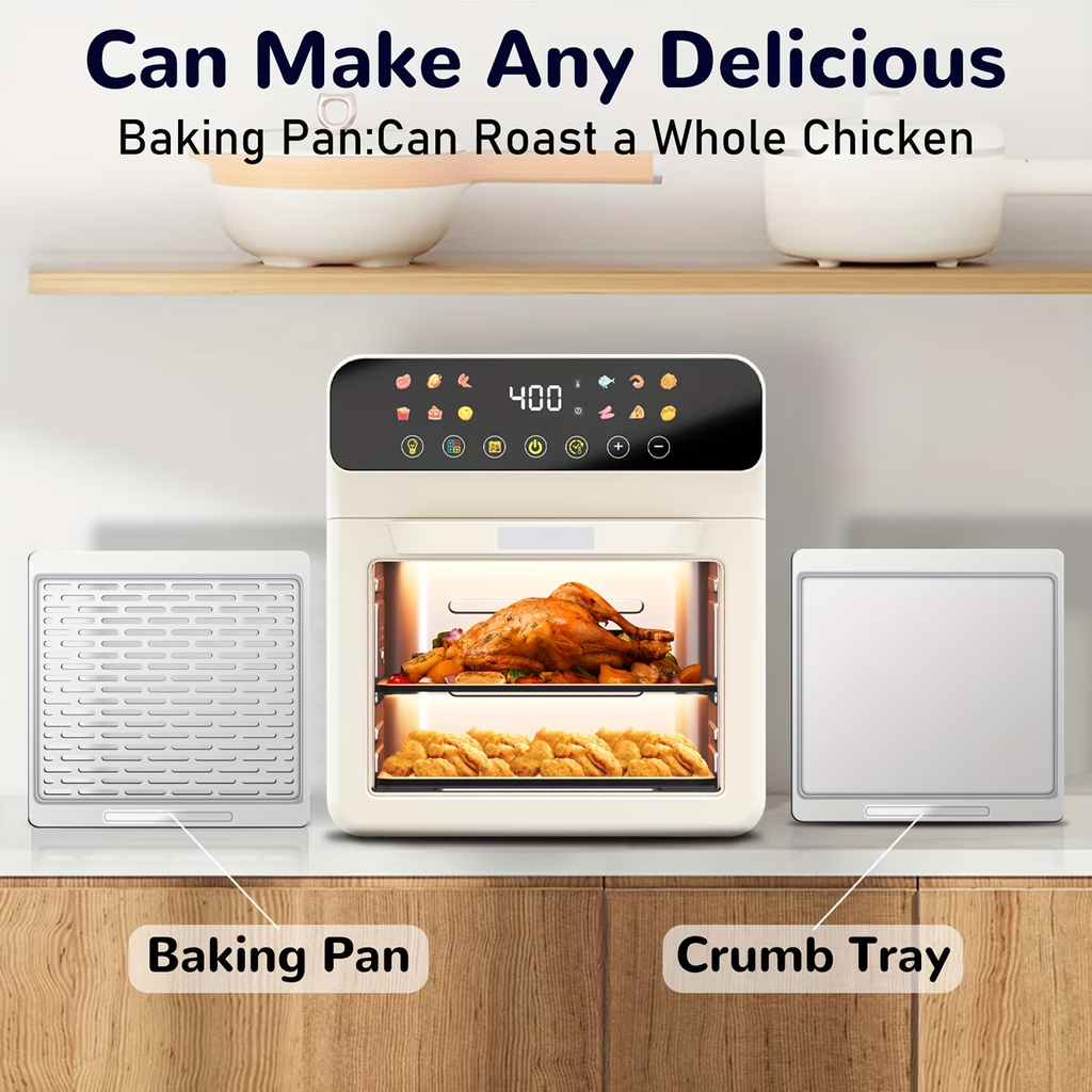 [Smart Air Fryer Oven] 12-in-1 Large 12-quart Air Fryer Oven | 12 One-Touch Preset Functions, Smart Cook Program, Two Baking Pan Accessories, Viewing Window, Interior Light, Adjustable Time & Temp, Oil-Free Family Cooker, Kitchen Appliances