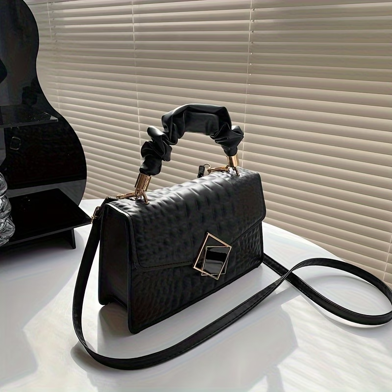 Pleated Embossed Handbag Crossbody Square Bag