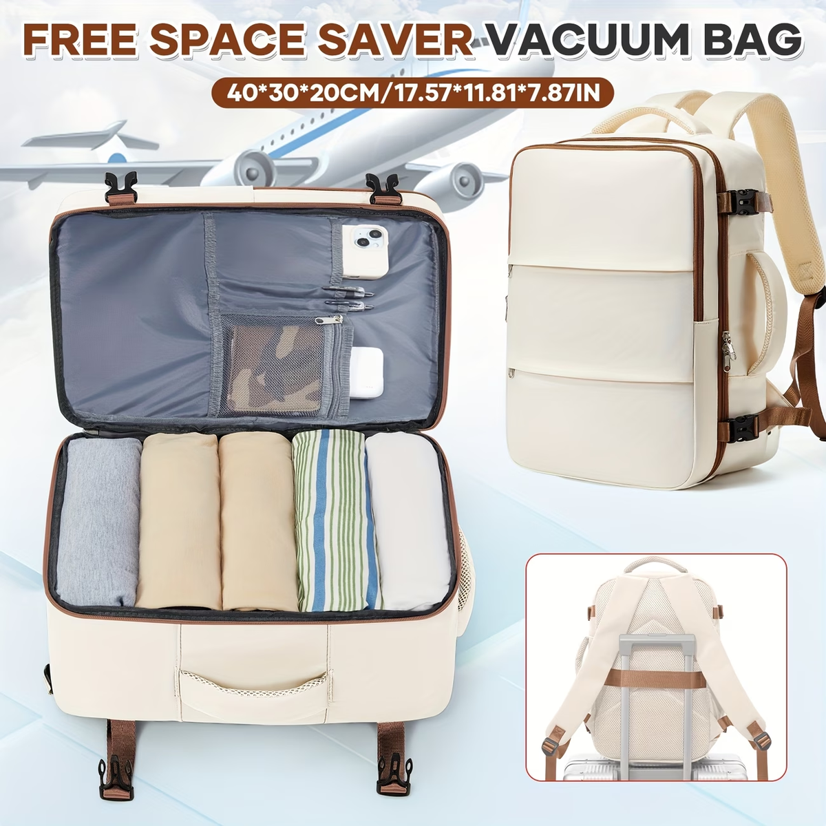 40x30x20cm Convertible Cabin Backpack - Lightweight Travel Backpack with 14" Laptop Compartment, Airline-Approved Carry-On Luggage, Durable Nylon Construction, Ergonomic Strap & Zipper Closure For Men & Women, Backpack For Travel, Short Trip Gear