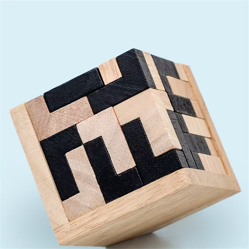 54 Wooden Educational Puzzle Cubes, L-Shaped Puzzles, Logic Toys for Cognitive Development
