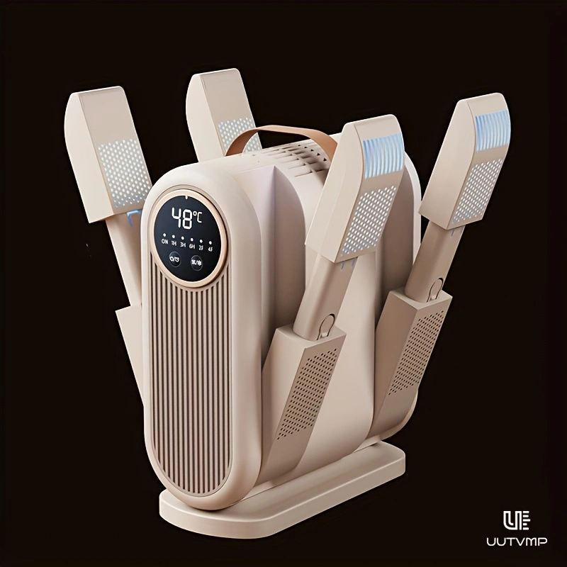 This smart shoe dryer features instant heating, 4x stronger airflow, a constant 48°C temperature for gentle shoe drying, 360° thorough drying, and automatic shut-off when retracted