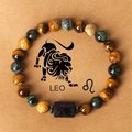 1pc 12 Constellations Zodiac Natural Stone Beaded Twelve Constellations Tiger Eye Stone Picture Stone Birthday Gift Valentine'S Day Gift Zodiac 19Cm/7.48Inch