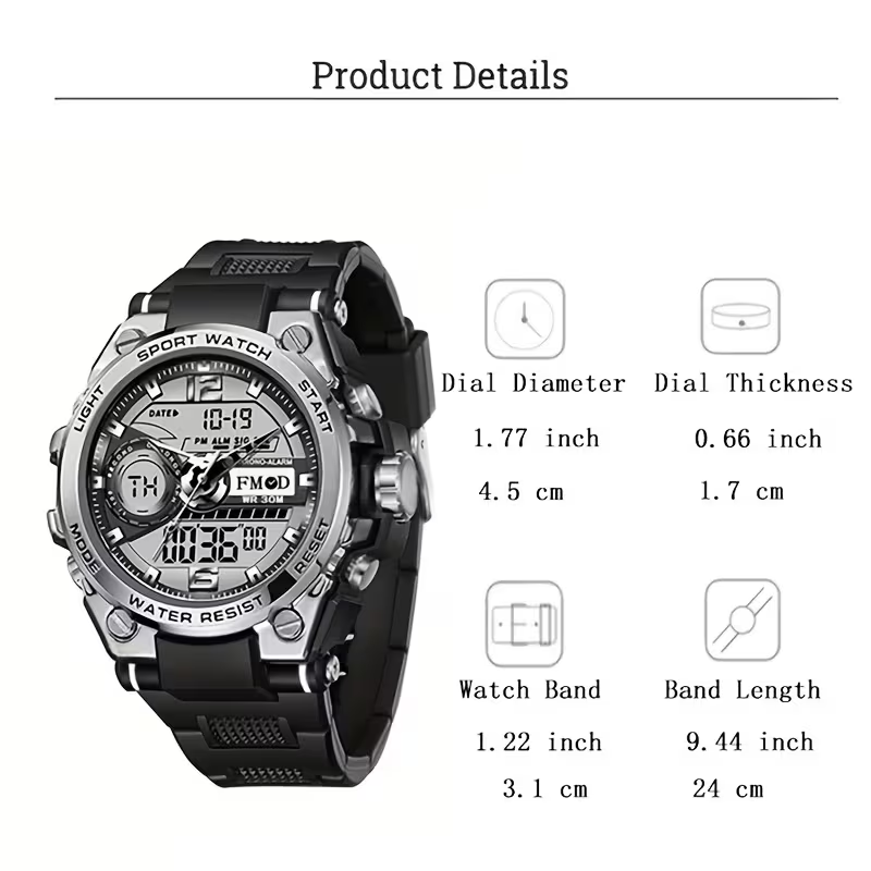 Alloy Bezel Multifunctional Sports Watch Steel Heart Men'S Electronic Watch Women'S Watch Daily Wear Holiday Gift