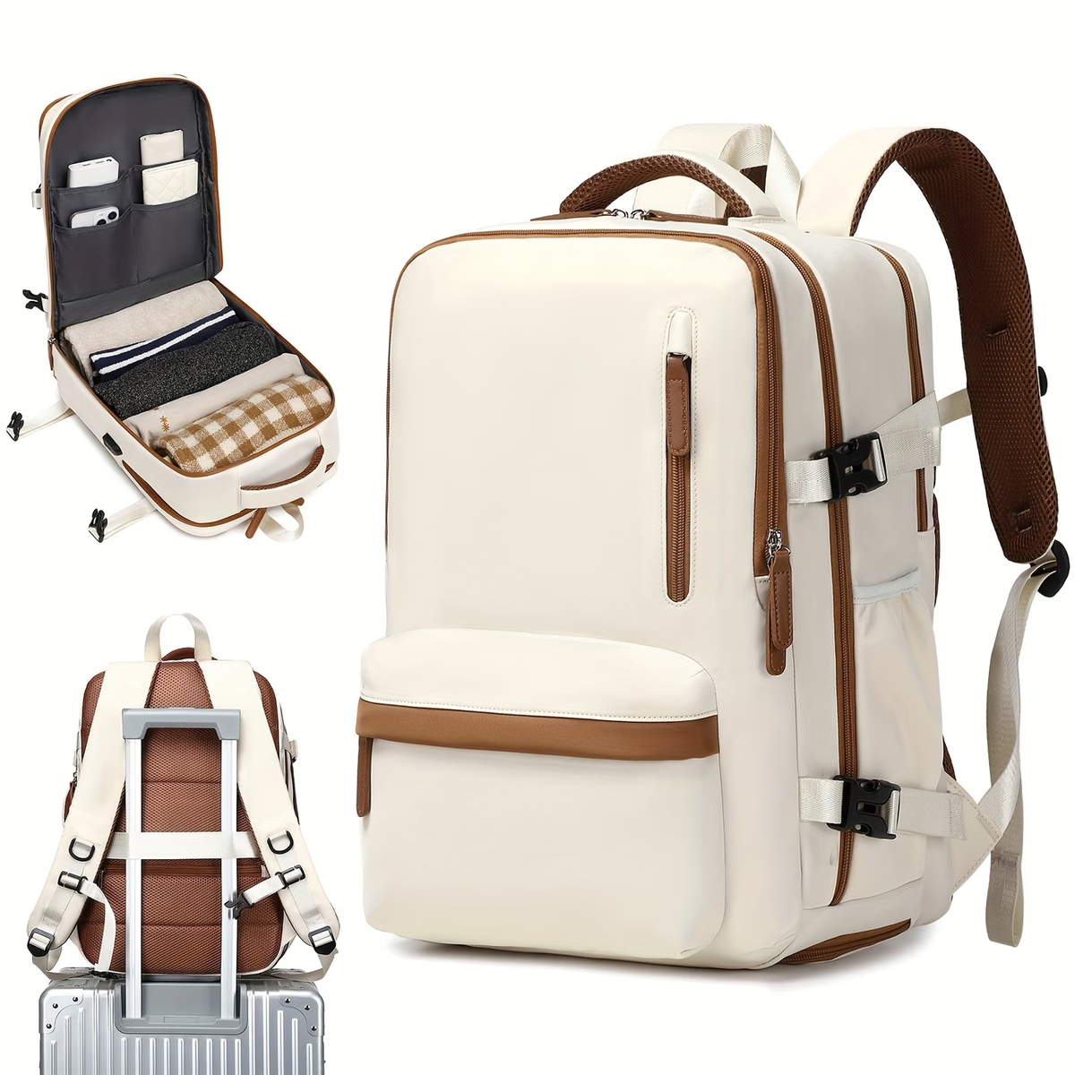 Airline-Approved Large Capacity Travel Backpack with 16" Laptop Compartment, Shoe Pocket & Multi-Pocket Organizer - Durable 180° Open Top, USB Charging, 360° Spinner Wheels for Business, Gym, School, Travel Backpack