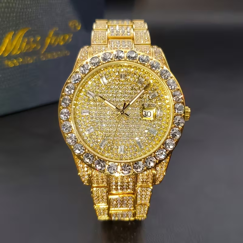Luxury Men's and Women's Watches, Night Light Hands, Ice Cold Flashing Synthetic Rhinestone Watches, Men's Hip-hop Rock Fashion Calendar, Quartz Watches, Drowshipping