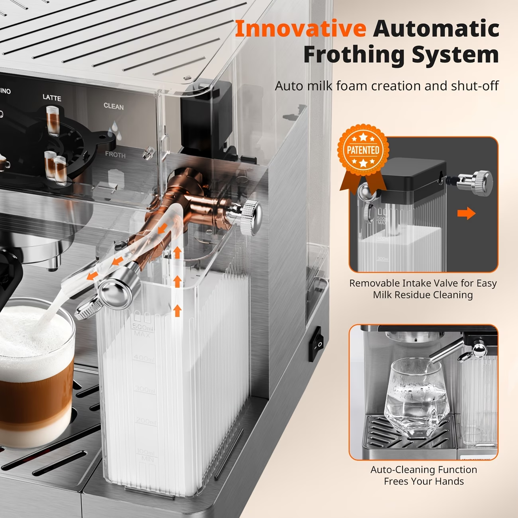 20-Bar Dual Boiler Espresso And Cappuccino Machine - 3-in-1 Latte Coffee Maker With Automatic Milk Frother And LED Touch Control