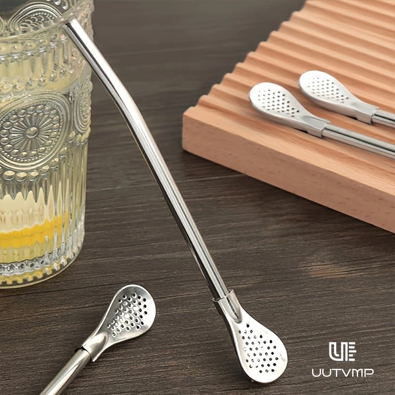 3PCS  Ice drink strainer, straw, and spoon, made of thickened 304 stainless steel, not for single use, reusable, 18cm long, detachable for cleaning, multifunctional, smooth and comfortable to use.