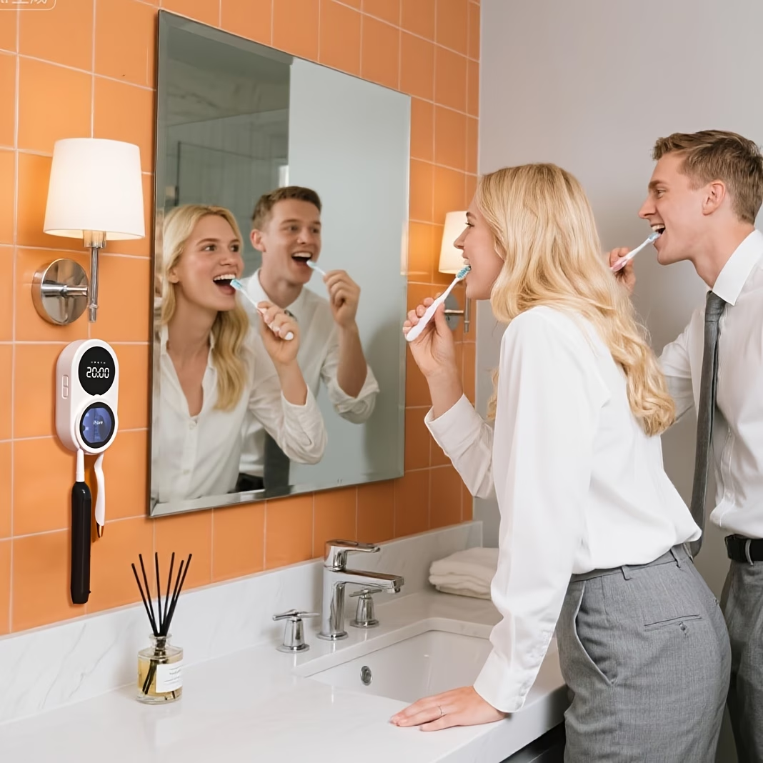 TURAOHU Toothbrush Sanitizers with Negative Ions, Featuring a Dual-Slot Design for Heated And Fan Drying, a Portable Rechargeable UV Holder, an LED Smart Display, And a Wall-Mounted Option for Bathrooms