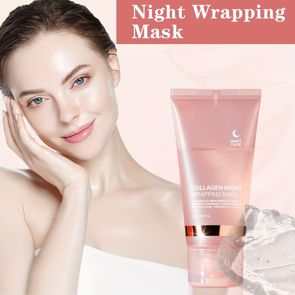 Collagen Night Wrap Mask, with Jelly Brush, Alcohol-free Mild, Deep Penetration, Nourish And Firm The Skin, Suitable for All Skin Types, Facial Glow And Luster, Halloween Christmas Valentine's Day Gift, First Choice