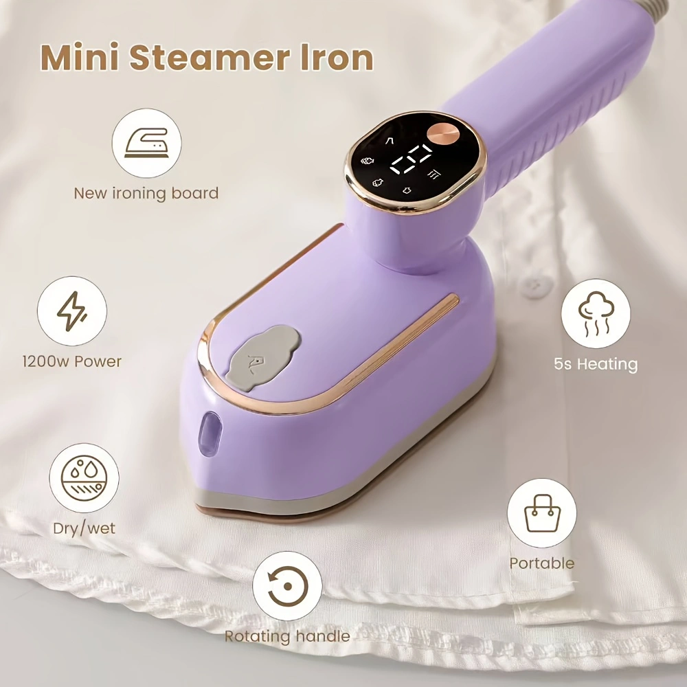 Digital display handheld garment steamer, travel-friendly portable iron, household steam iron for ironing clothes, intelligent five-level adjustment, wet and dry use, quick wrinkle removal iron.