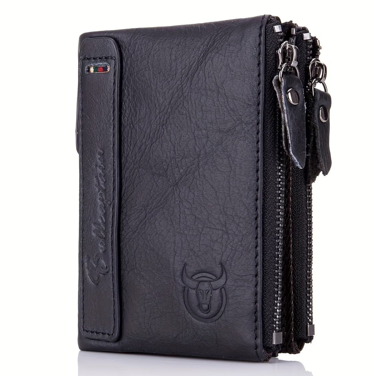 Men's Genuine Leather Wallet, Vintage Style, Animal Pattern, Braided Weave, Ruffle Detail, with Dual Zipper Pockets, Men's Everyday Wallet | Retro Charm Wallet | Crafed with Detailing