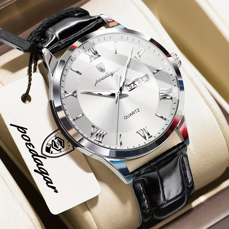Luxury Business Men's Watch with Luminous Waterproof Calendar, Casual Quartz Men's Wristwatch
