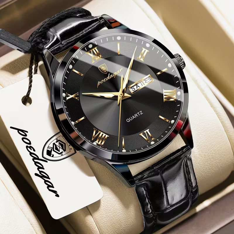Luxury Business Men's Watch with Luminous Waterproof Calendar, Casual Quartz Men's Wristwatch