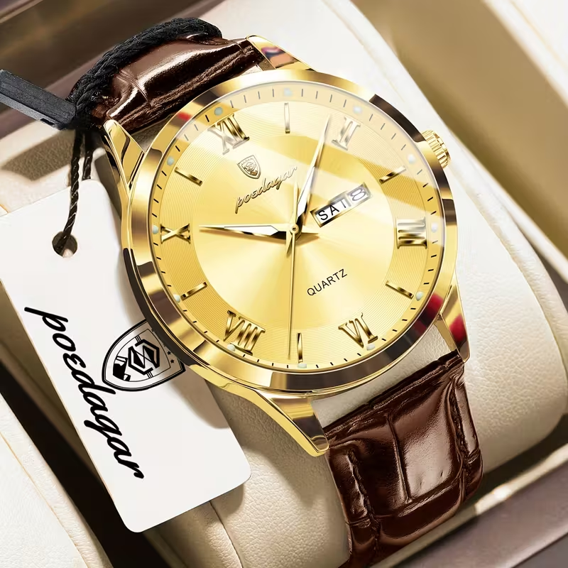 Luxury Business Men's Watch with Luminous Waterproof Calendar, Casual Quartz Men's Wristwatch