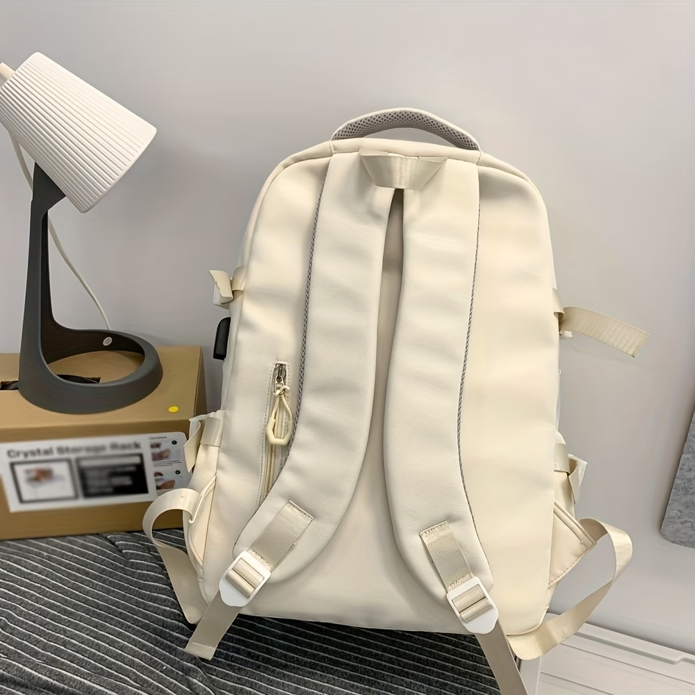 Solid Color Casual Versatile Large-Capacity Backpack, Lightweight Backpack for Outings and Travel, Daily Commute Laptop Backpack, Women's Holiday Backpack