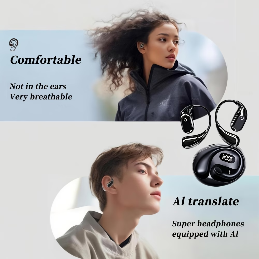 AI Real-Time Translation Earbuds Noise Cancelling & Charging Case, Smart Translator for Smartphones - Compatible, -C Charging, Ideal for Travel, Business & Meetings
