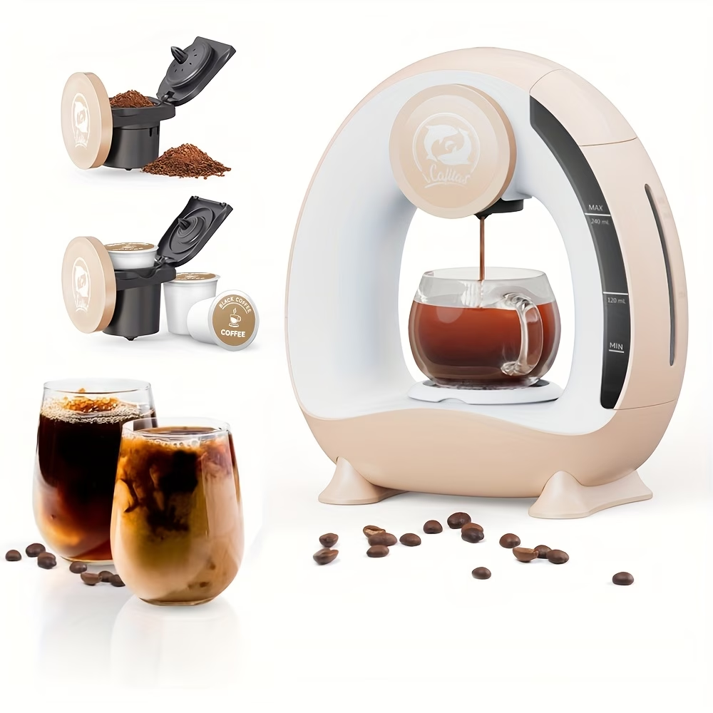 4-8oz Single Serve Coffee Maker 2in 1 Americano Mini Coffee Machine Compatible with Coffee Ground & K Cup, Automatic Drip Coffee Maker/Tea Maker for Home Travel, Fast Brewing & Quiet
