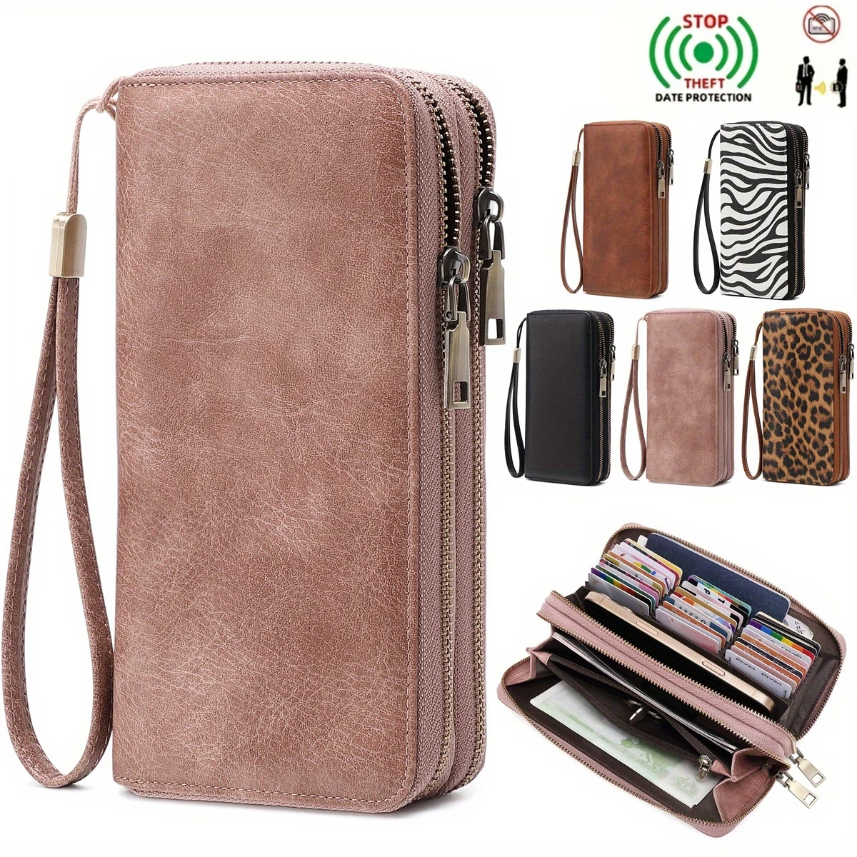 Women'S Retro Leopard Print Large Capacity Wallet with RFID Blocking, Golden-Tone Hardware & Zipper Closure - Multi-Compartment Design with Card Slots