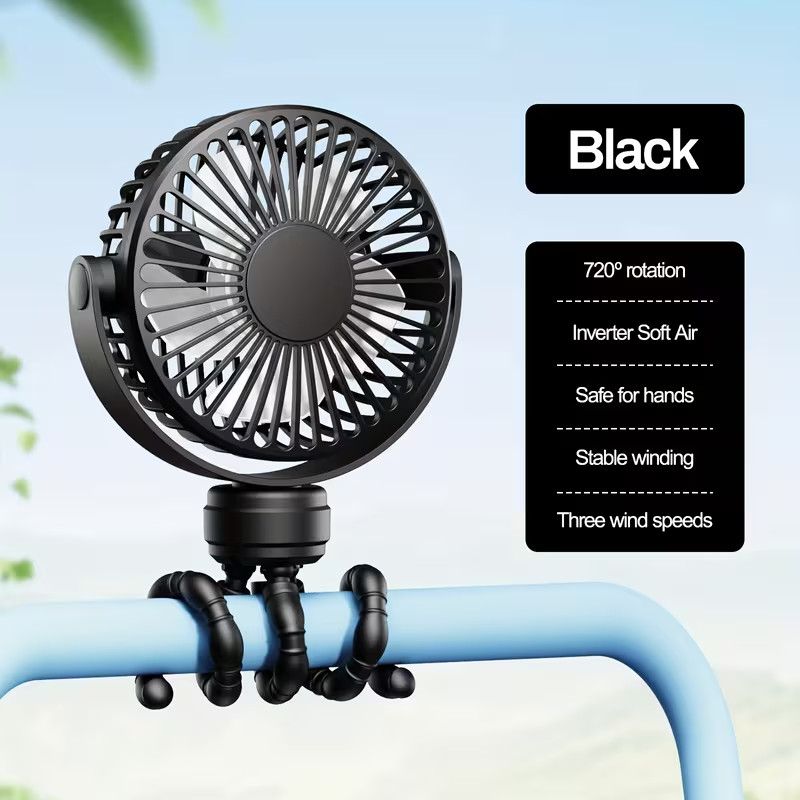 1pc Portable Stroller Fan, Battery-Powered Clip Fan with Detachable Face Cover, 3-Speed Adjustable, USB Rechargeable 360° Desktop Fan, Handheld Fan, Multi-Function Flexible Stand for Various Usage Scenarios