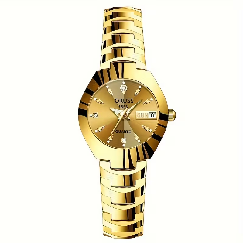 Women's Watch Luxury Rhinestone Quartz Watch Golden Fashion Analog Calendar Wrist Watch Date Watch