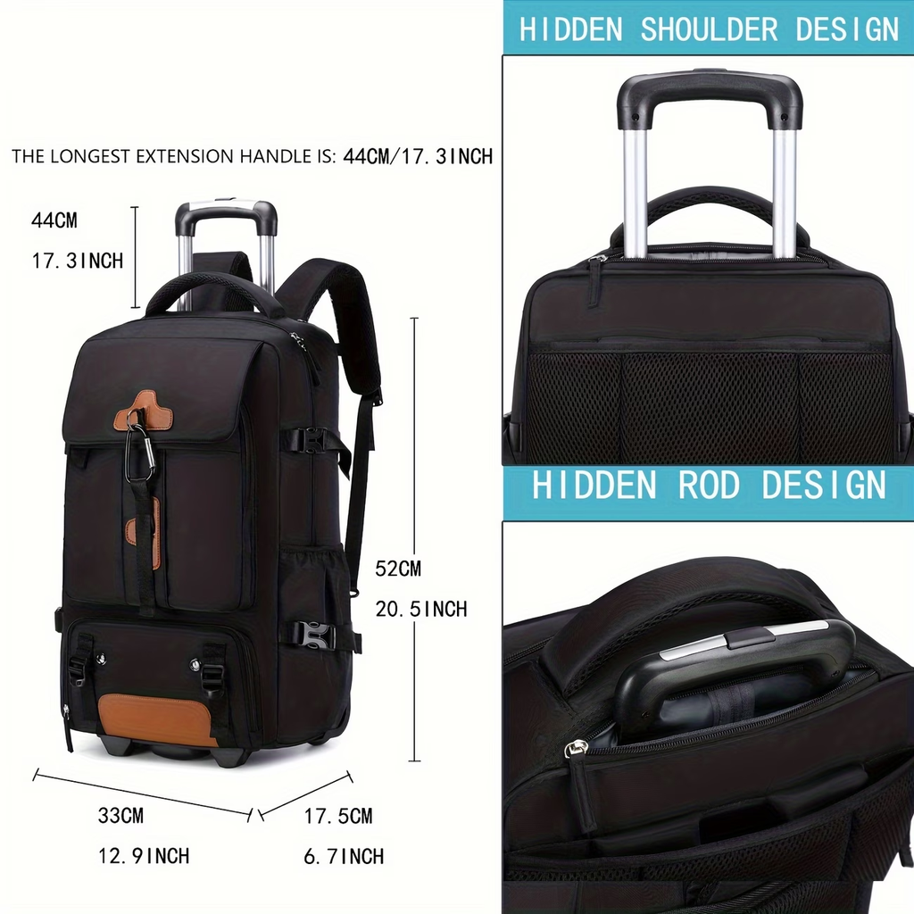 Travel Rolling Backpack, Travel Large Backpack Duffel Bag With Wheels, 17 Inch Laptop Backpack With Shoe Compartment, Trolley Suitcase Business College Ladies Men