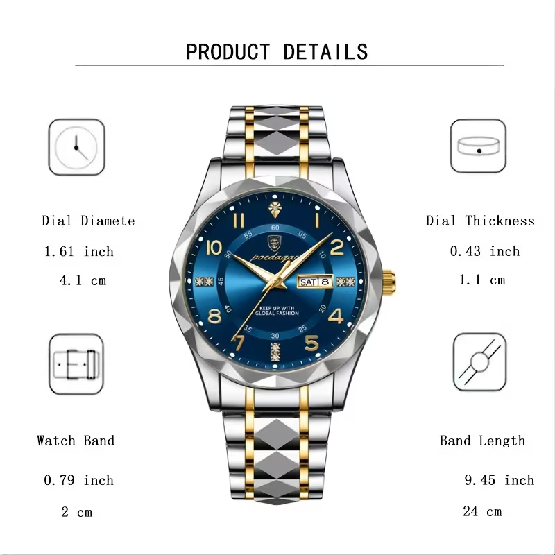 Luxury Quartz Watch with Date Display - Stainless Steel Business Watch for Men & Women, Perfect Father's Day/Birthday Gift