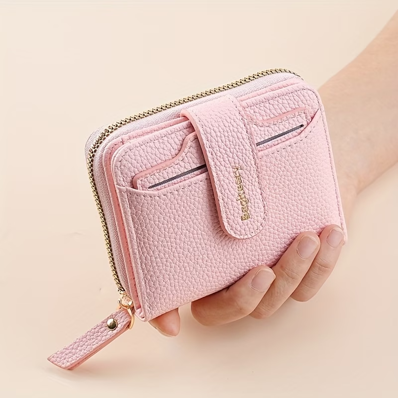 New Style Solid Color Wallet with Lychee Texture, Multiple Card Slots, Small Women'S Bag, Thickened Korean Version, Fashionable And Compact Coin Purse for Women.