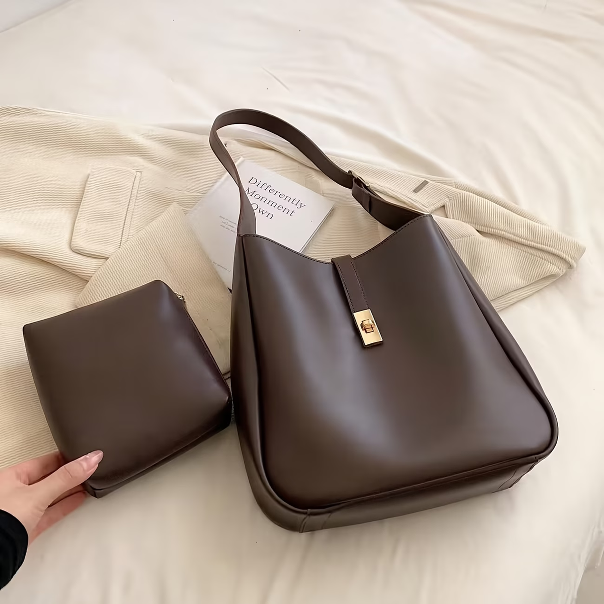 Women's Single-Shoulder Bag, High-End Texture Vintage Large-Capacity Bag, Super Popular and Trendy Versatile Crossbody Bag, Single-Shoulder Bucket Bag