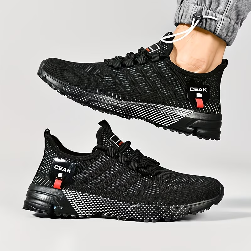 Lightweight Low-Top Training Shoes Men'S Breathable Mesh Sneakers with EVA Cushioning for Running, Hiking, Gym & Casual Wear Durable Traction Footwear All-Season Comfort, Hiking Footwear, Sleek Sporty Design & Red Accents