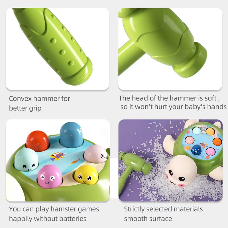 Educational Turtle Toy, Hammering And Pounding Toy, Enhance Hand-Eye Coordination, Parent-Child Interaction Multiplayer Play Desktop Game Educational Toy with 2 Hammers, Gift for Boys Girls Easter, Christmas, Halloween, Thanksgiving Toddlers