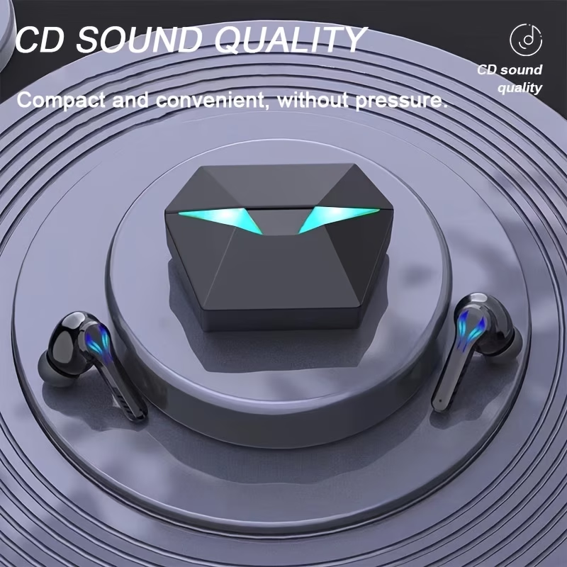 [Gaming Earbuds] 40H Wireless Bluetooth Gaming Earbuds | Blue Light Headset with 3D Surround Sound, Touch Control, Blue LED Eyes - Perfect for Streamers & Gamers
