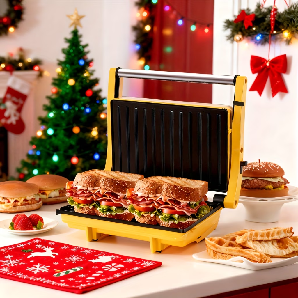 3-in-1 Electric Indoor Grill - Panini Press with Non-Stick Cooking Plates, Opens 180-Degree Gourmet Sandwich Maker, Floating Hinge Fits All Foods, Panini Press Grill with Grease Tray
