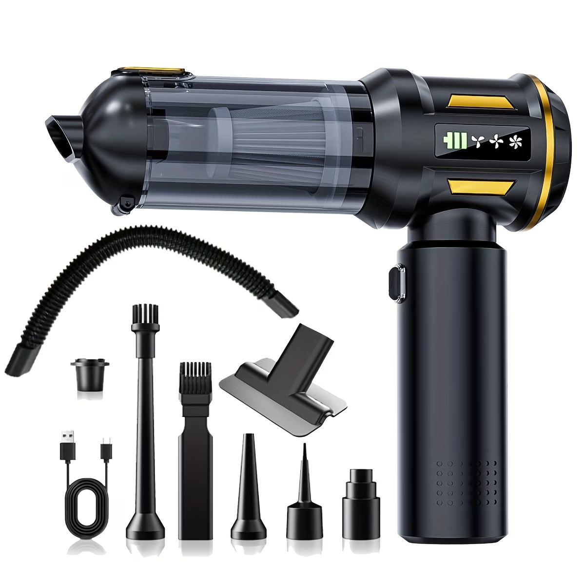 2026 NEW 20000Pa Powerful Handheld Vacuum Cleaner Battery, 4in 1 Lightweight Vacuum Blower & Vacuum Cleaner, LED Display, USB Rechargeable Mini Vacuum Cleaner for Car, Home & Pet Hair Cleaning, Equipped with Cleaning Hoses