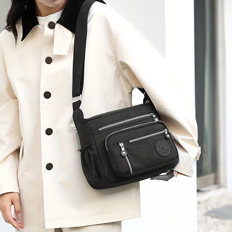 Women's Large Capacity High Quality Nylon Crossbody Bag with Adjustable Strap & Multi-Pocket - Casual Travel Handbag Suitable for Travel,, - Zipper Closure, (Available in Multiple Colors)