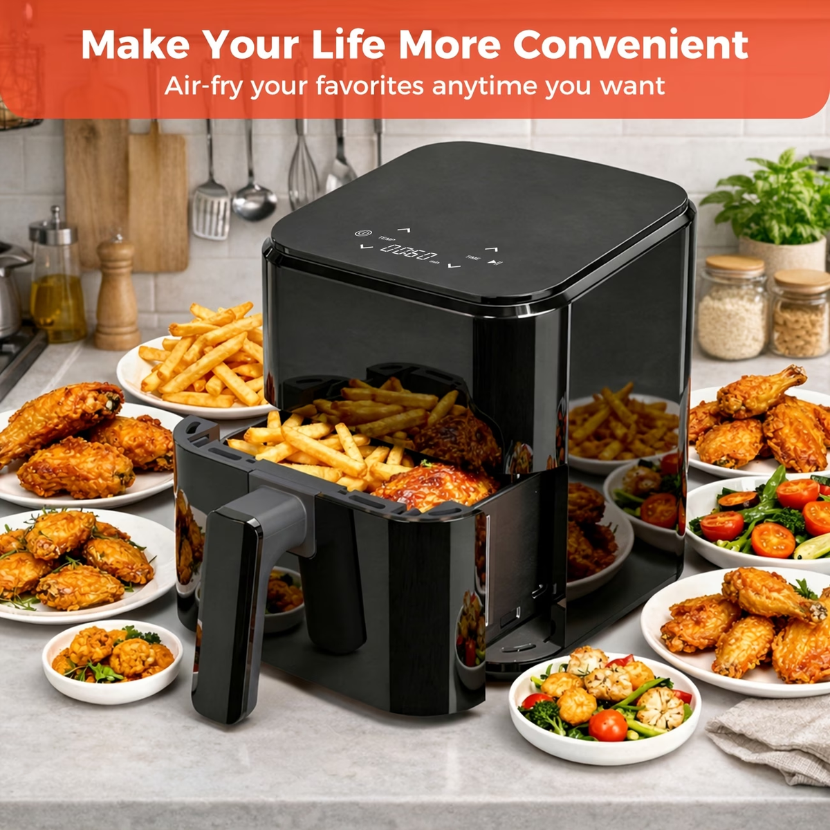 3QT 4-in-1 Multi-functional Air Fry, Roast, Reheat & Dehydrate, Nonstick Basket & Crisper Plate, Easy to Clean