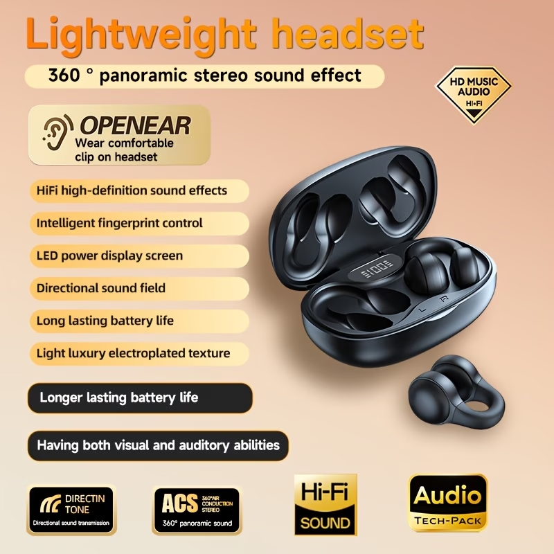Wireless Music Headset, Touch Earphones Clip-Ear Sports Headphones, for Xiaomi Earphone for iPhone Smart Earbud, for Valentine's Day Gift