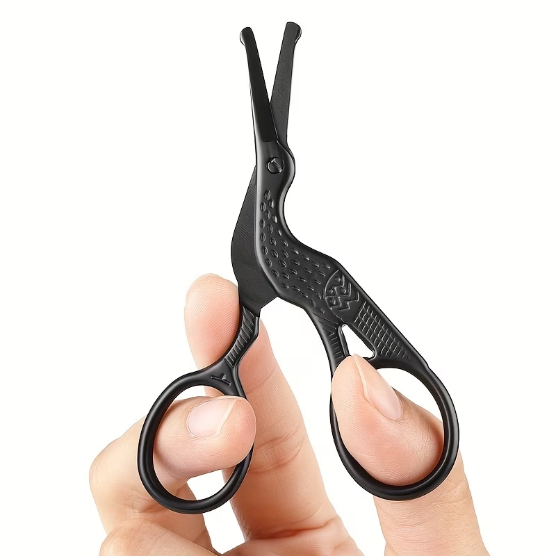 Safety Round Head Stainless Steel Nose Hair Scissors, Bionic Crane Type Beauty Scissors for Eyebrows, Nose Hair, Beard, Ear Hair, Stainless Steel Eyebrow Scissors, Men and Women Professional Trimming Facial Hair Beauty Makeup Scissors